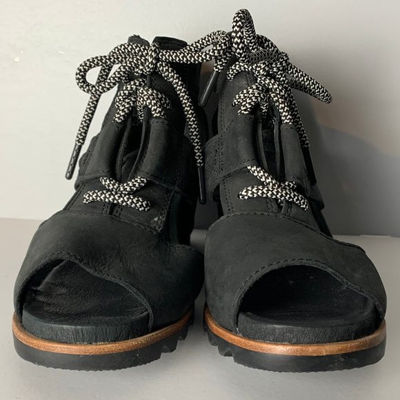 Sorel Shoes | Sorel Joanie Lace Wedge Sandals Size 85 Black | Poshmark